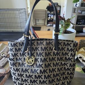 Michael Kors Black and Tan Signature Tote